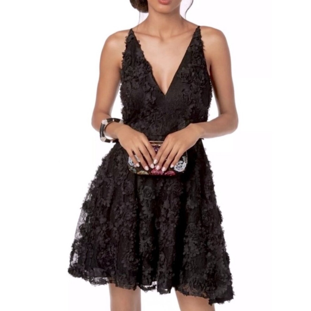 Xscape Dress 16 Black 3D Floral Embroidered Lace Dark Fairy Grunge Whimsygoth